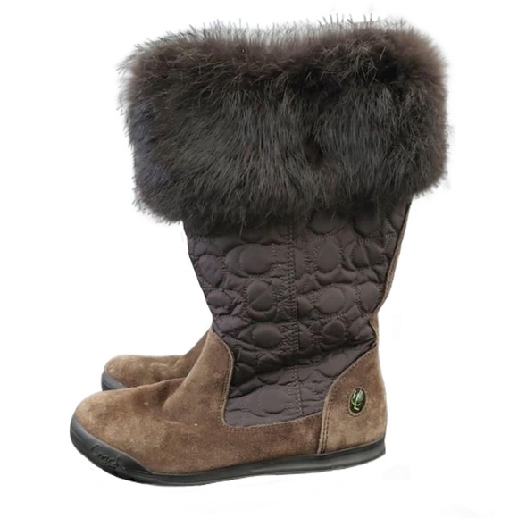 Coach Brown Talen Suede/Nylon/Rabbit Fur Winter Boots, Size 6 - Picture 6 of 13